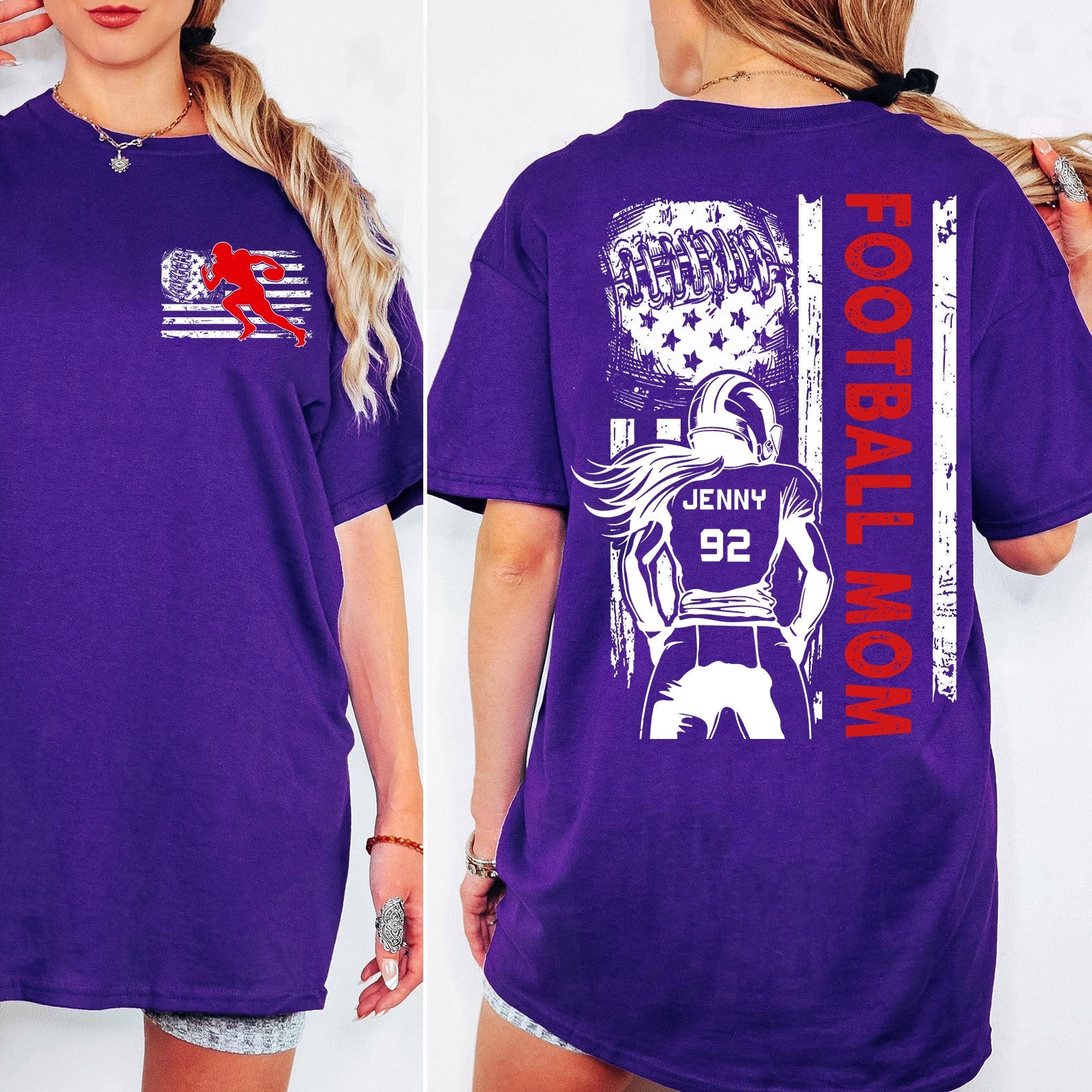 Custom Football Mom Shirt | Personalized Custom Name and Number T-shirt | Gift for Mom | Gift for Wife | Front & Back Shirt 682440